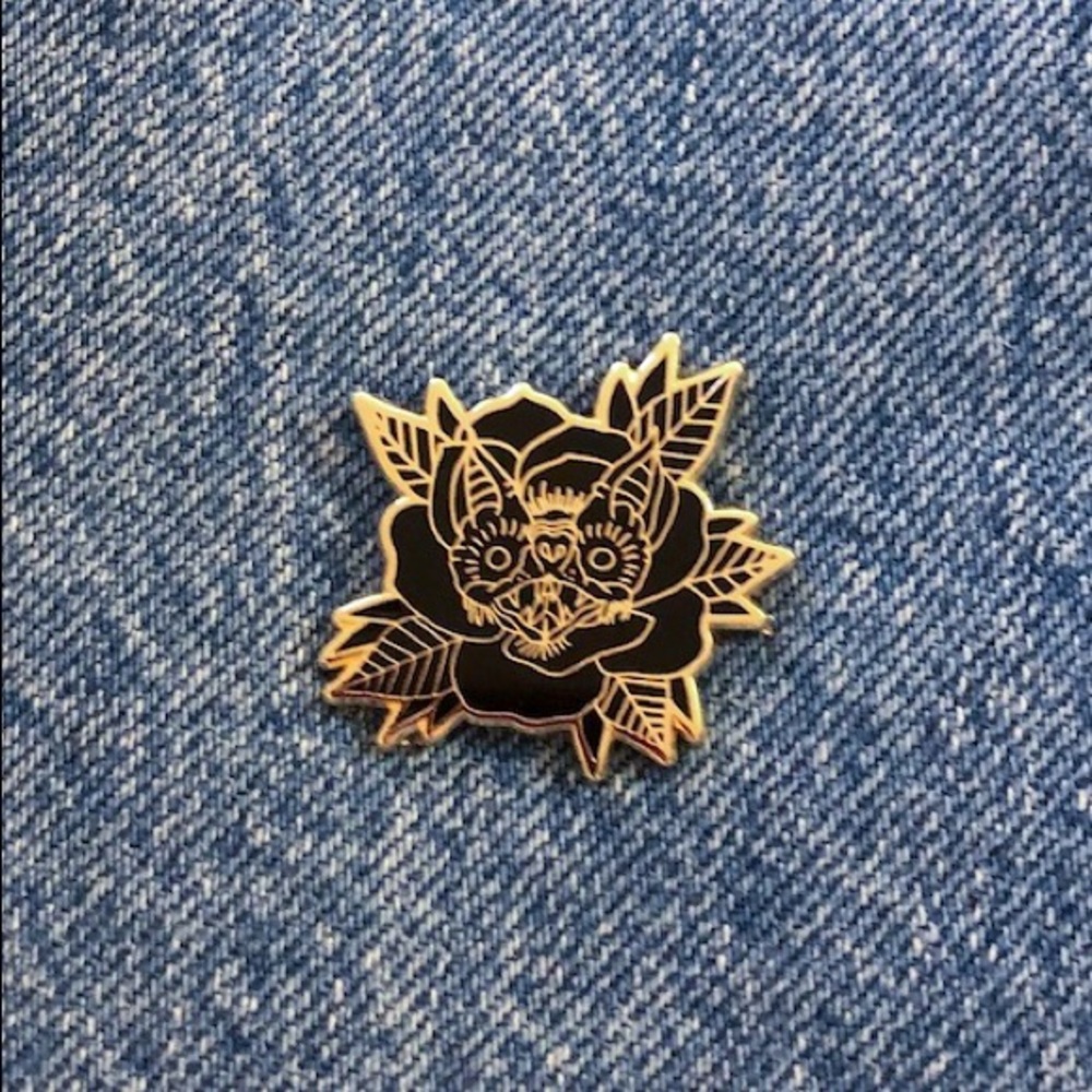Black Rose Bat Enamel Pin